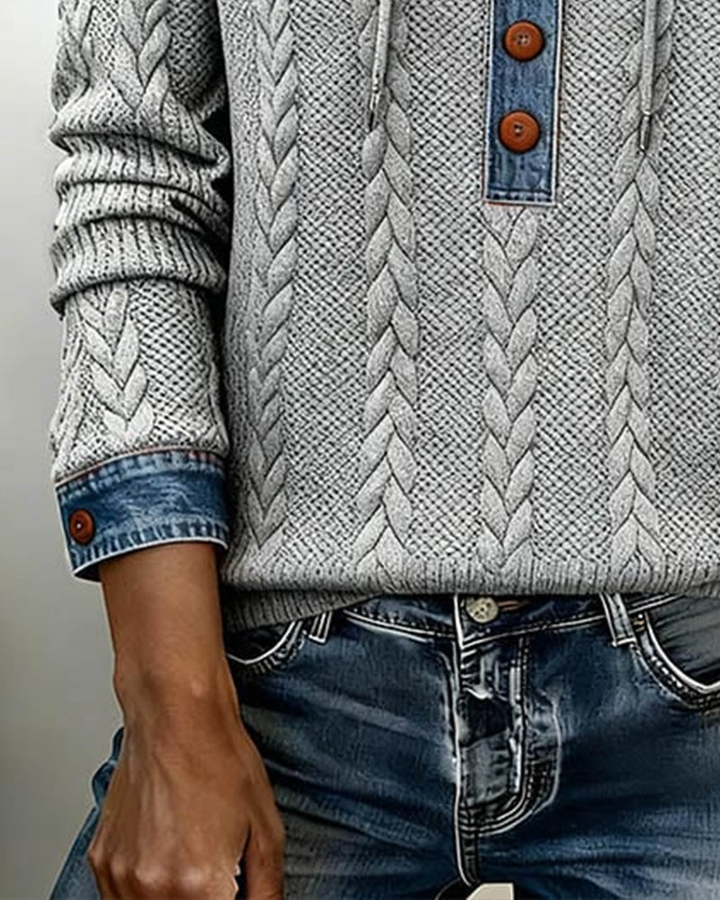 SUDADERA CON CAPUCHA CON CORTE DE COLOR Y BOTONES