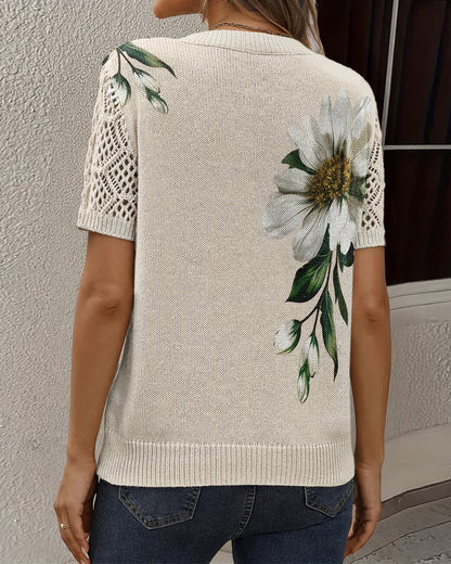 JERSEY CUELLO DE V DE PUNTO FLORAL