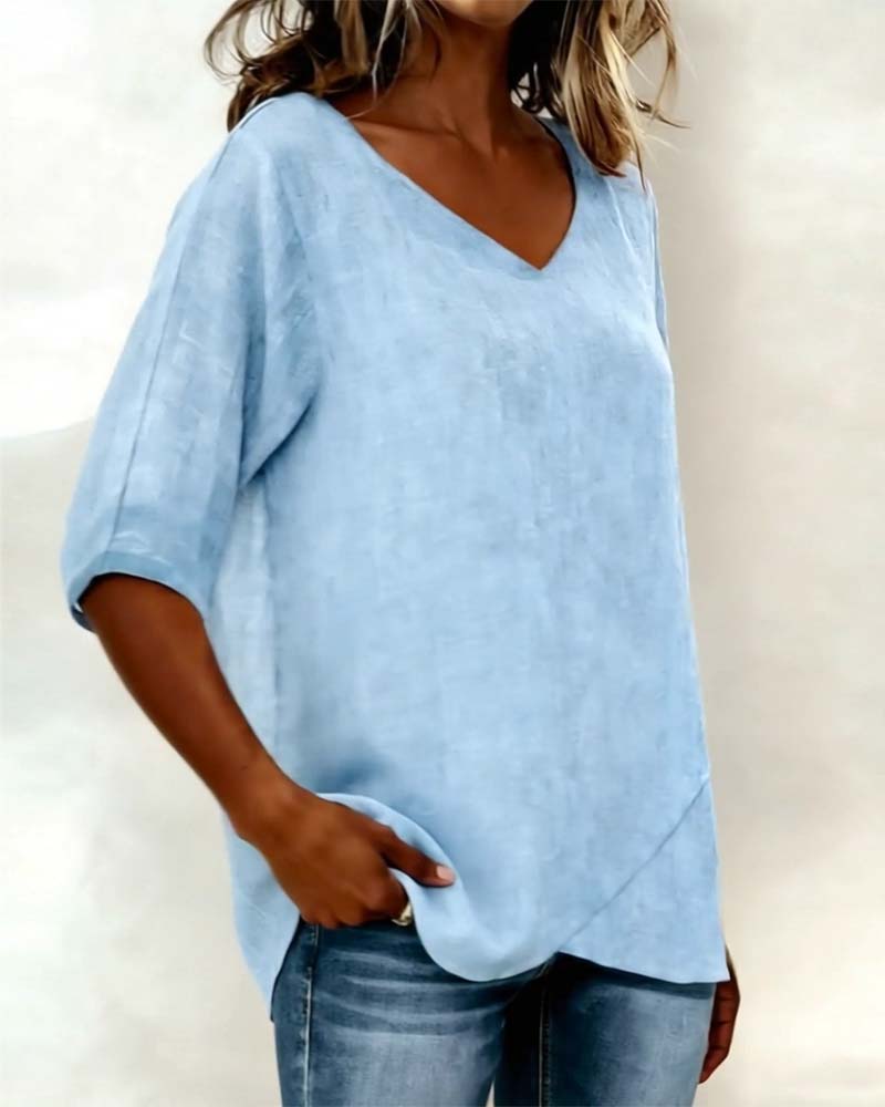 TOP BAJO ASIMÉTRICO LISO CUELLO DE V