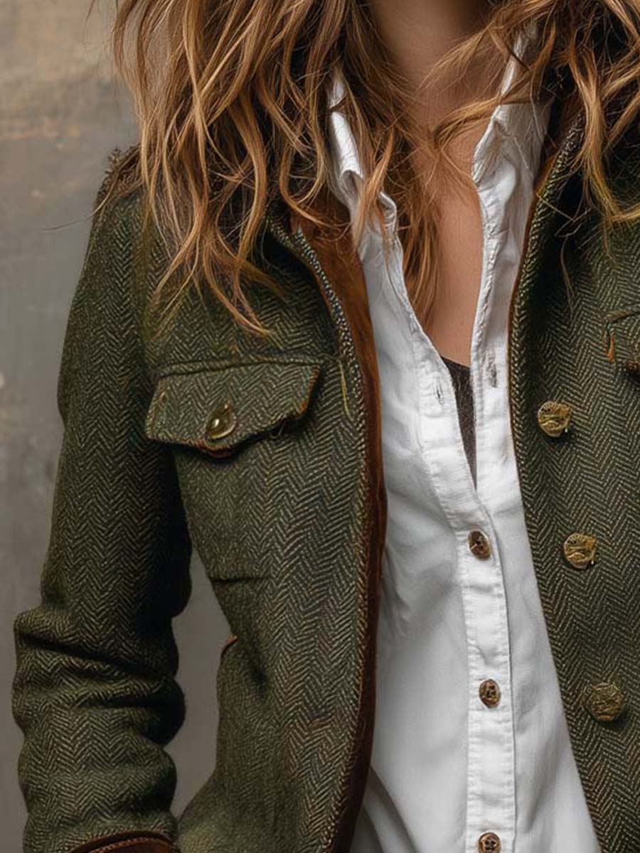 HONORINE | BLAZER VINTAGE DE ESPIGA CON RIBETES EN CONTRASTE