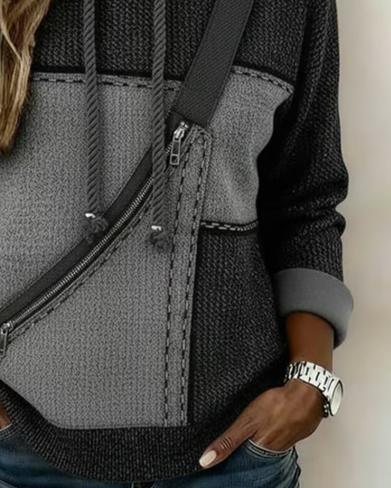 SUDADERA CON CAPUCHA ELEGANTE CON BLOQUES DE COLORES