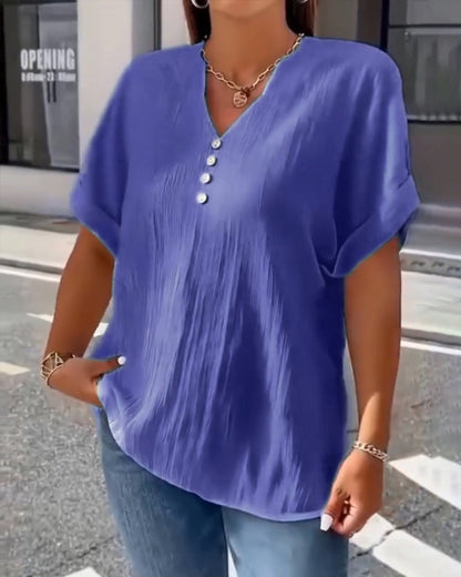 100% ALGODÓN CAMISETA CUELLO DE V ANCHO TEXTURIZADO