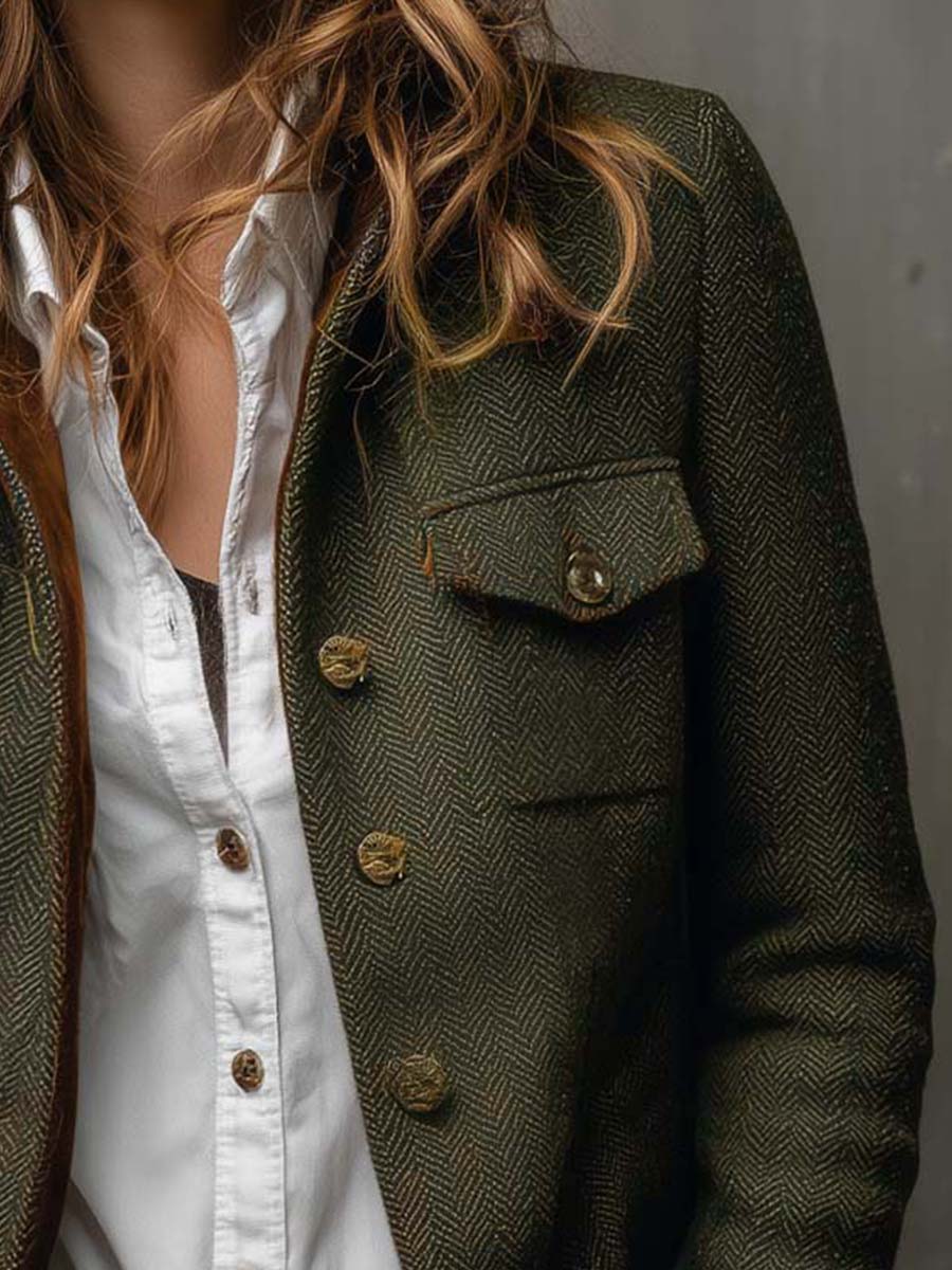 HONORINE | BLAZER VINTAGE DE ESPIGA CON RIBETES EN CONTRASTE