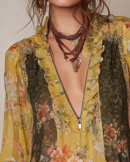 MEDIA CREMALLERA ESTAMPADO FLORAL BLUSA