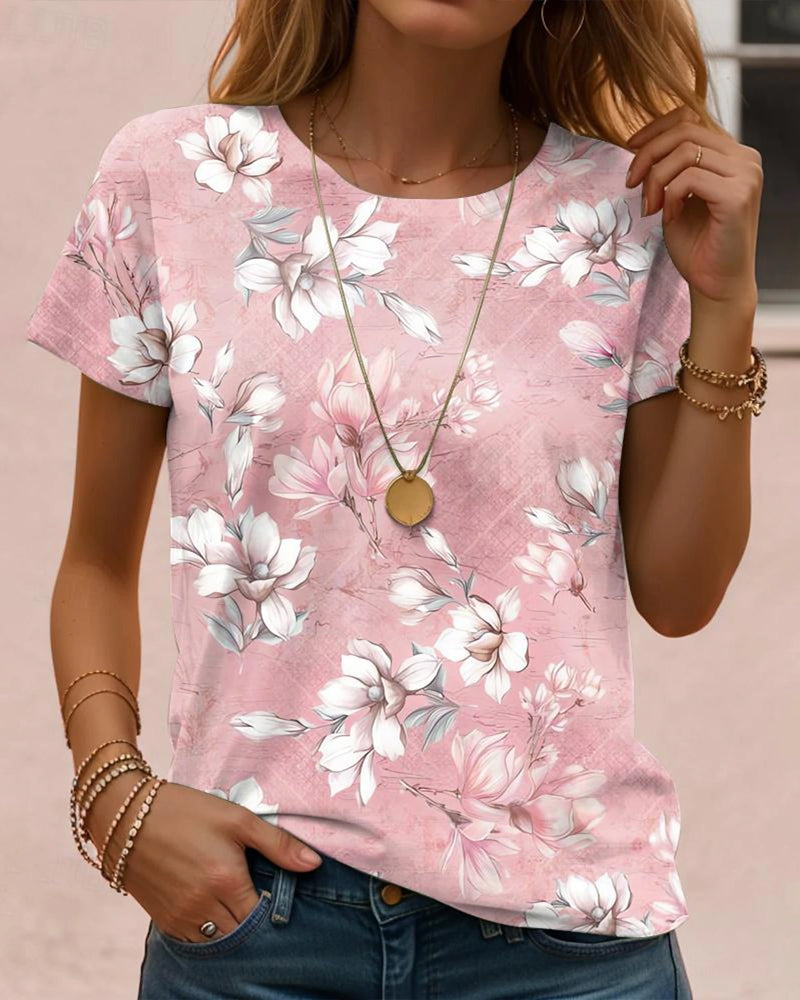 TOP MANGA CORTA CUELLO REDONDO ESTAMPADO FLORAL