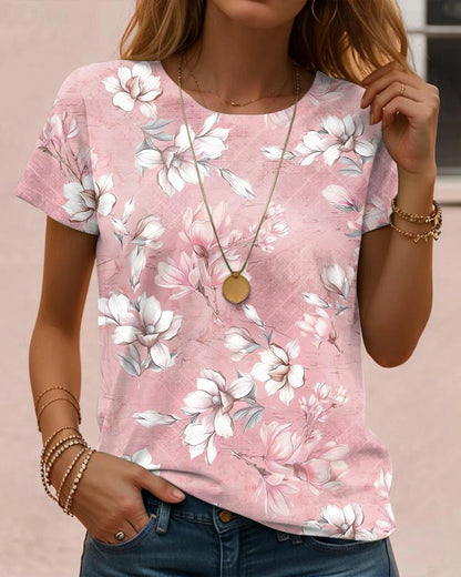 TOP MANGA CORTA CUELLO REDONDO ESTAMPADO FLORAL