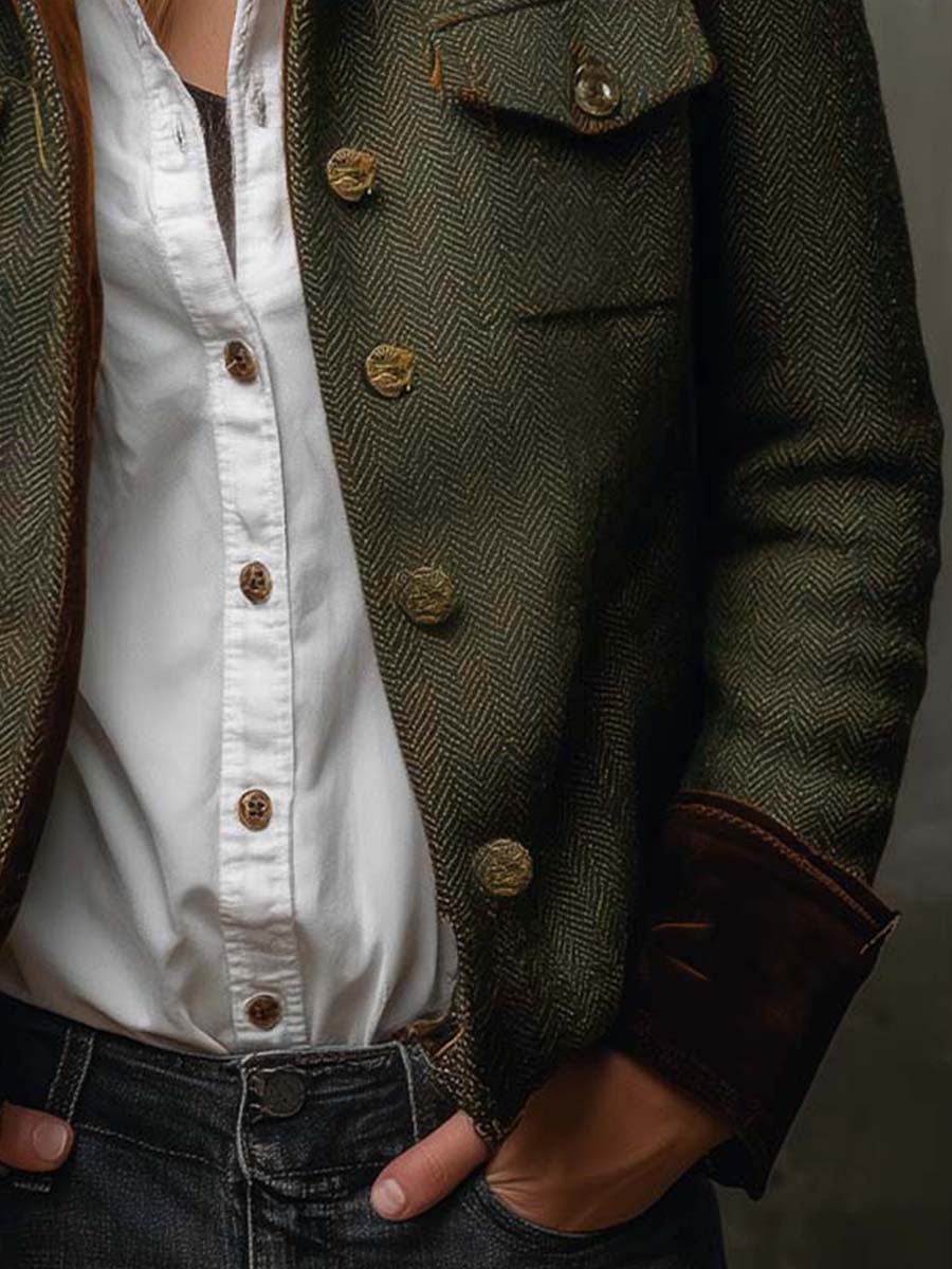 HONORINE | BLAZER VINTAGE DE ESPIGA CON RIBETES EN CONTRASTE