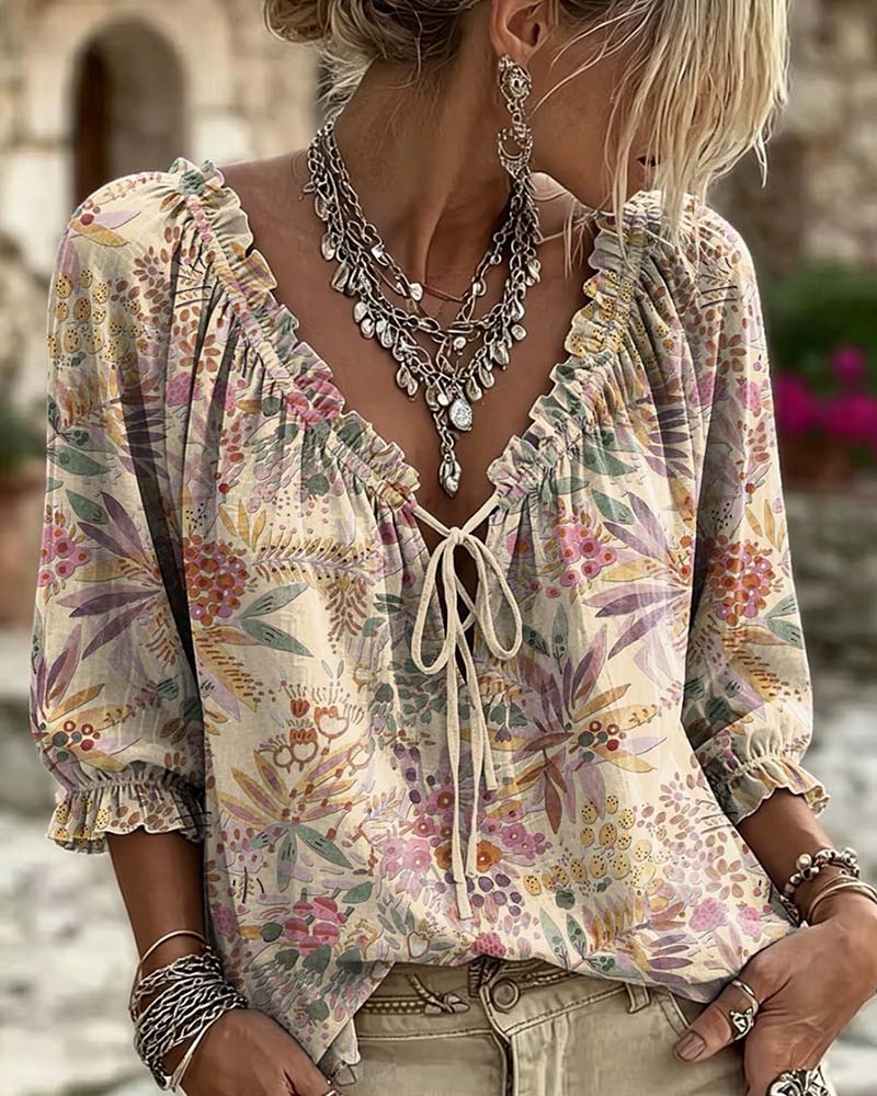 BLUSA CUELLO DE V CON CORDONES