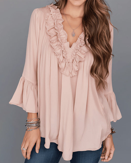 BLUSA ELEGANTE ESCOTE V VOLANTE
