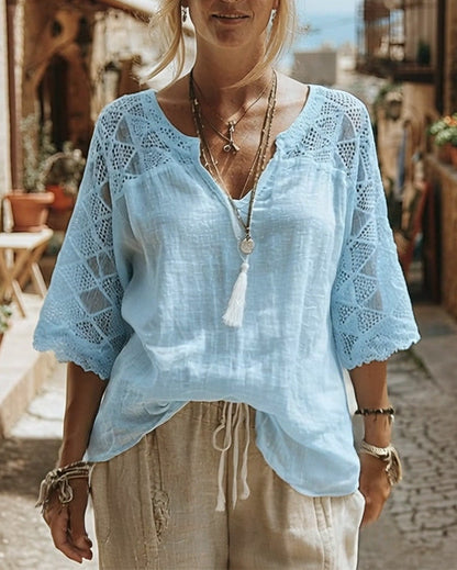 BLUSA LISA CON PANELES CUELLO DE V