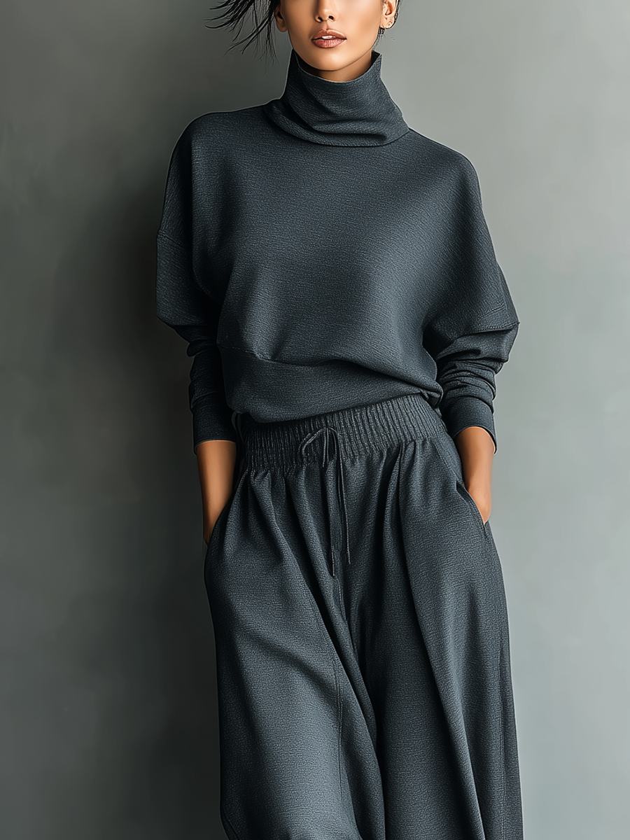 FÉLICITÉ | CONJUNTO DE PUNTO CON CUELLO ALTO Y PANTALÓN ANCHO