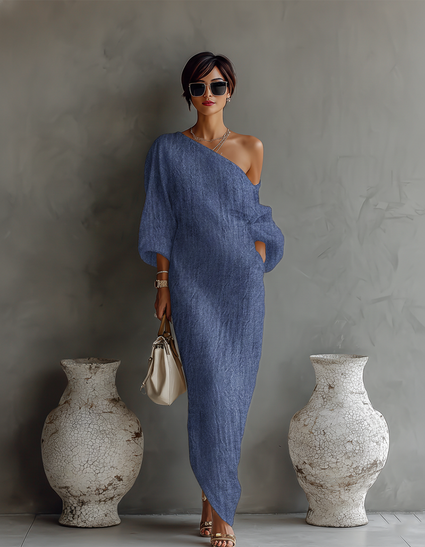 ISAURE | VESTIDO FLUIDO DE LINO CON HOMBROS DESCUBIERTOS