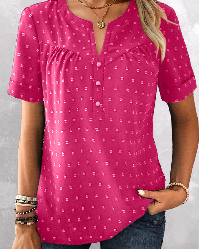 BLUSA JACQUARD CUELLO DE V MEDIO-TAPETA MANGA CORTA