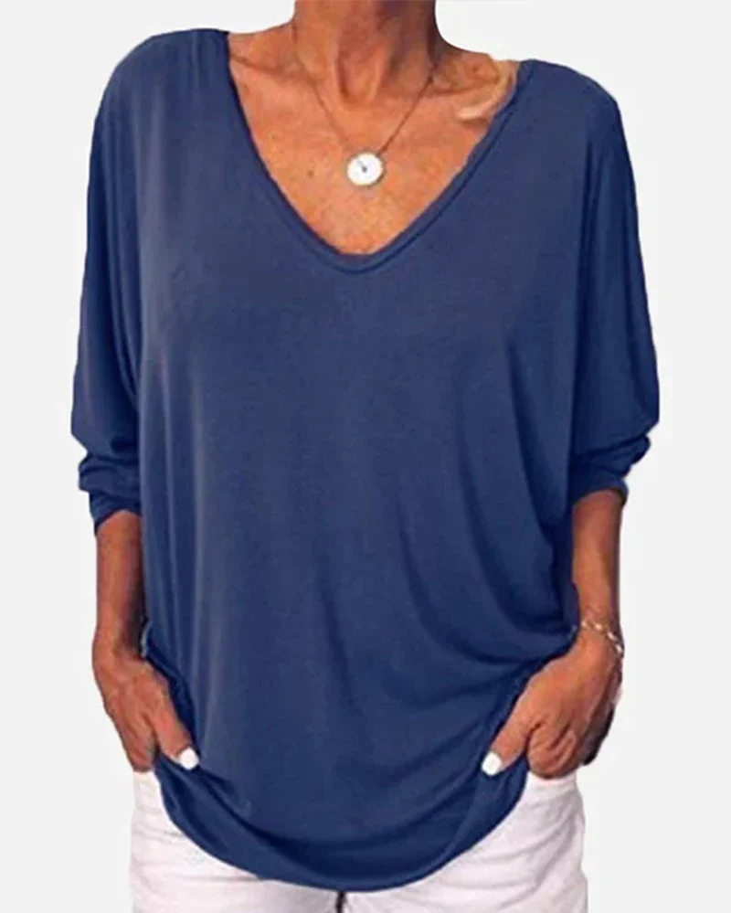 TOP CUELLO DE V ABOTONADO DE LA ESPALDA MANGAS 3/4