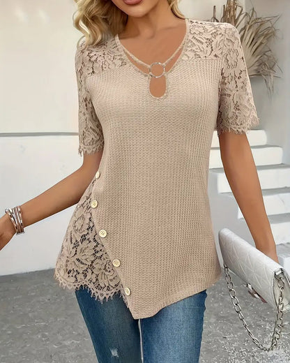 CAMISETA ENCAJE PANEL DE PUNTO