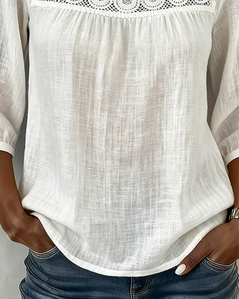 BLUSA CUADRADO ESCOTE ENCAJE PATCHWORK