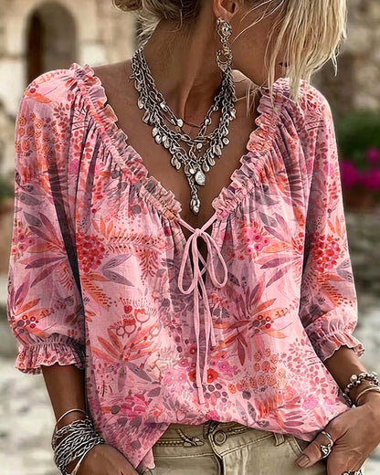 BLUSA CUELLO DE V CON CORDONES