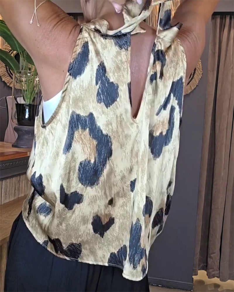 TOP DE TIRANTES ESTAMPADO DE LEOPARDO CUELLO REDONDO