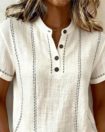 CAMISETA MODERNO CASUAL BOTÓN CUELLO DE V