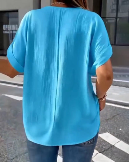 100% ALGODÓN CAMISETA CUELLO DE V ANCHO TEXTURIZADO