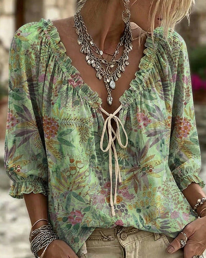 BLUSA CUELLO DE V CON CORDONES