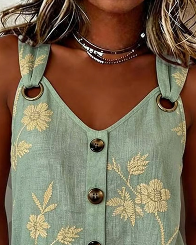 TOP DE TIRANTES FLORAL CAMISOLA ANILLO METÁLICO