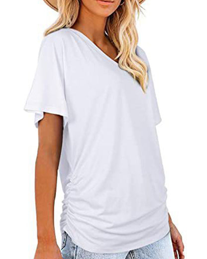 CAMISETA PLISADO LISO CUELLO DE V