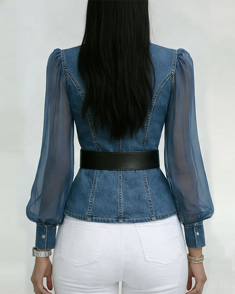 BLUSA ELEGANTE DE MALLA Y DENIM