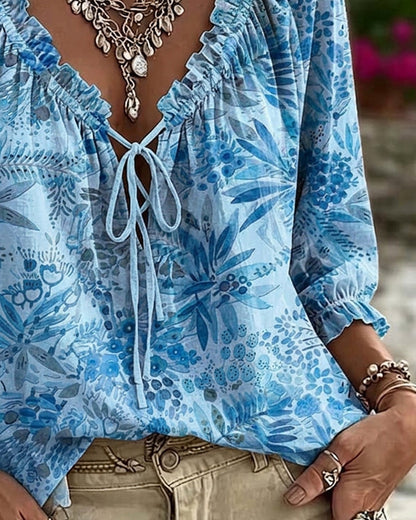 BLUSA CUELLO DE V CON CORDONES