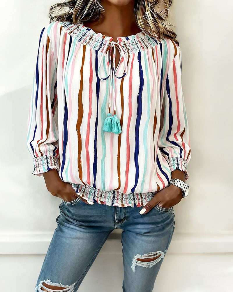 BLUSA BLOQUES DE COLOR RAYAS CORDÓN