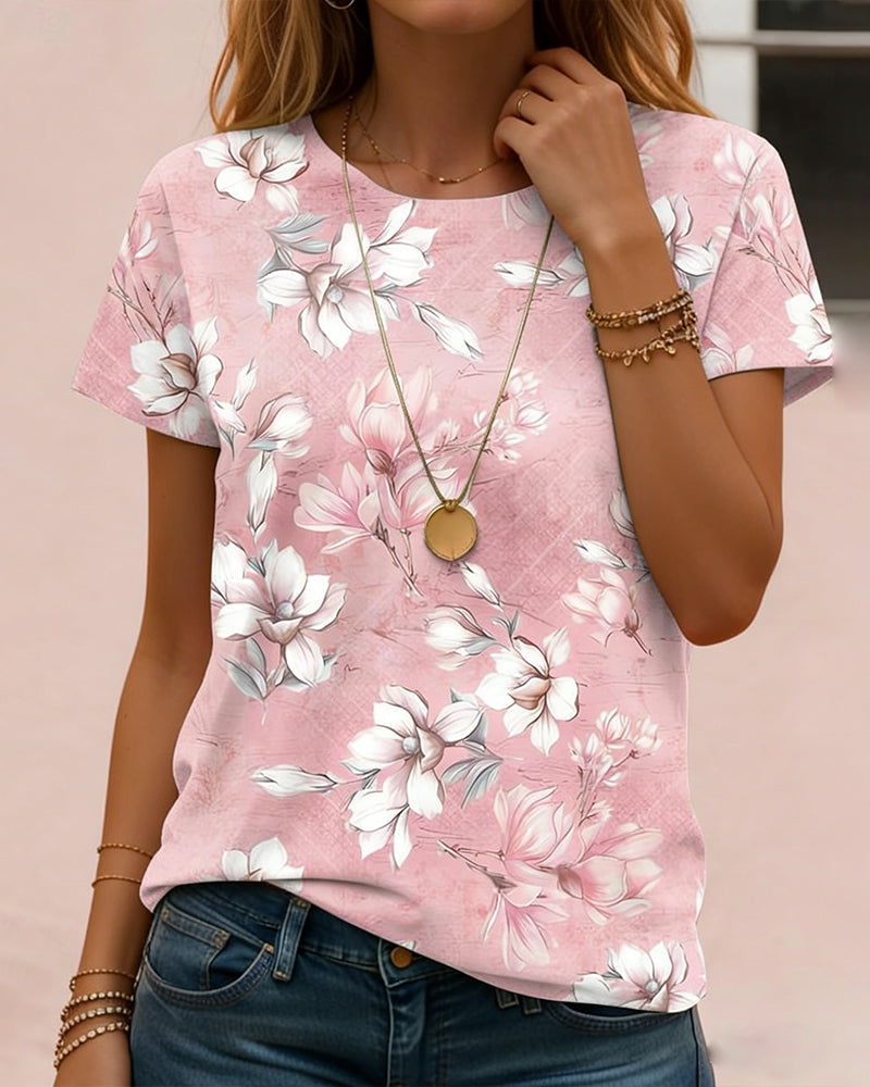 TOP MANGA CORTA CUELLO REDONDO ESTAMPADO FLORAL