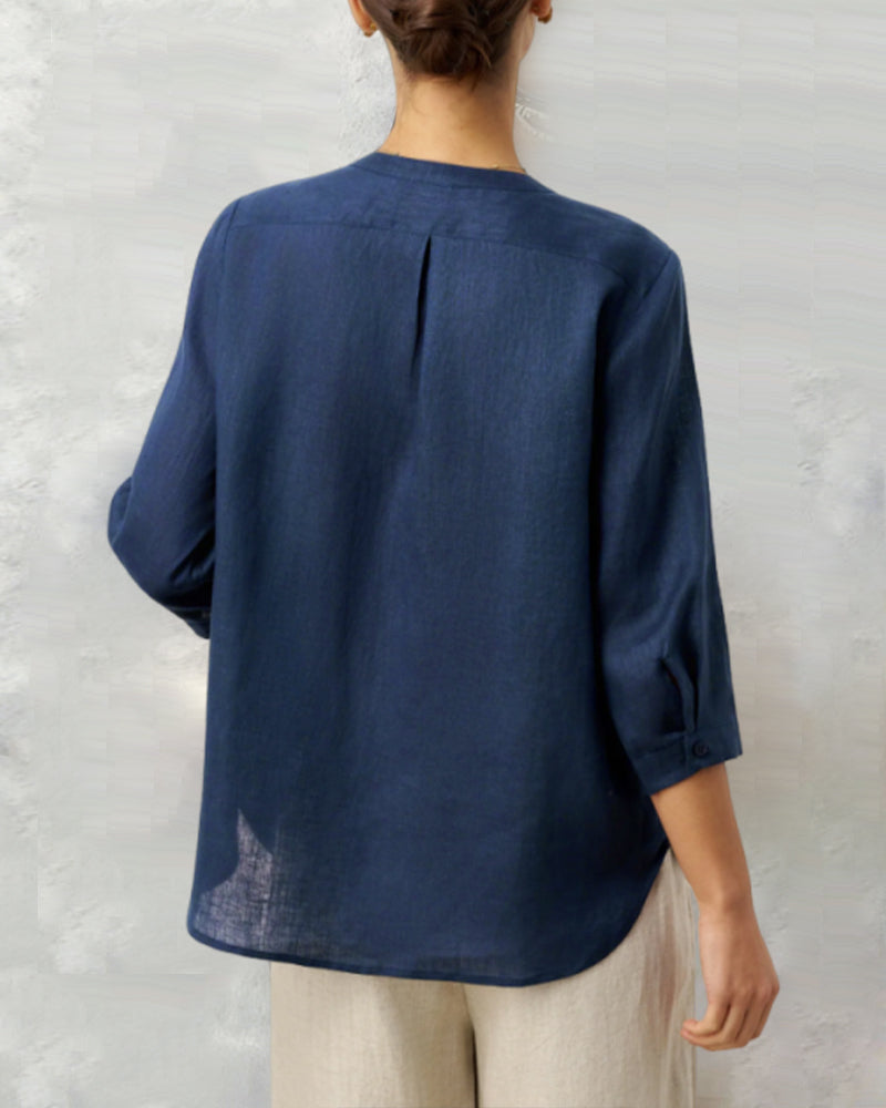 CAMISA MANGA TRES CUARTOS ALGODÓN ABOTONADO