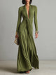 SOLÈNE | VESTIDO LARGO DE SEDA VERDE OLIVA CON ESCOTE EN V PROFUNDO