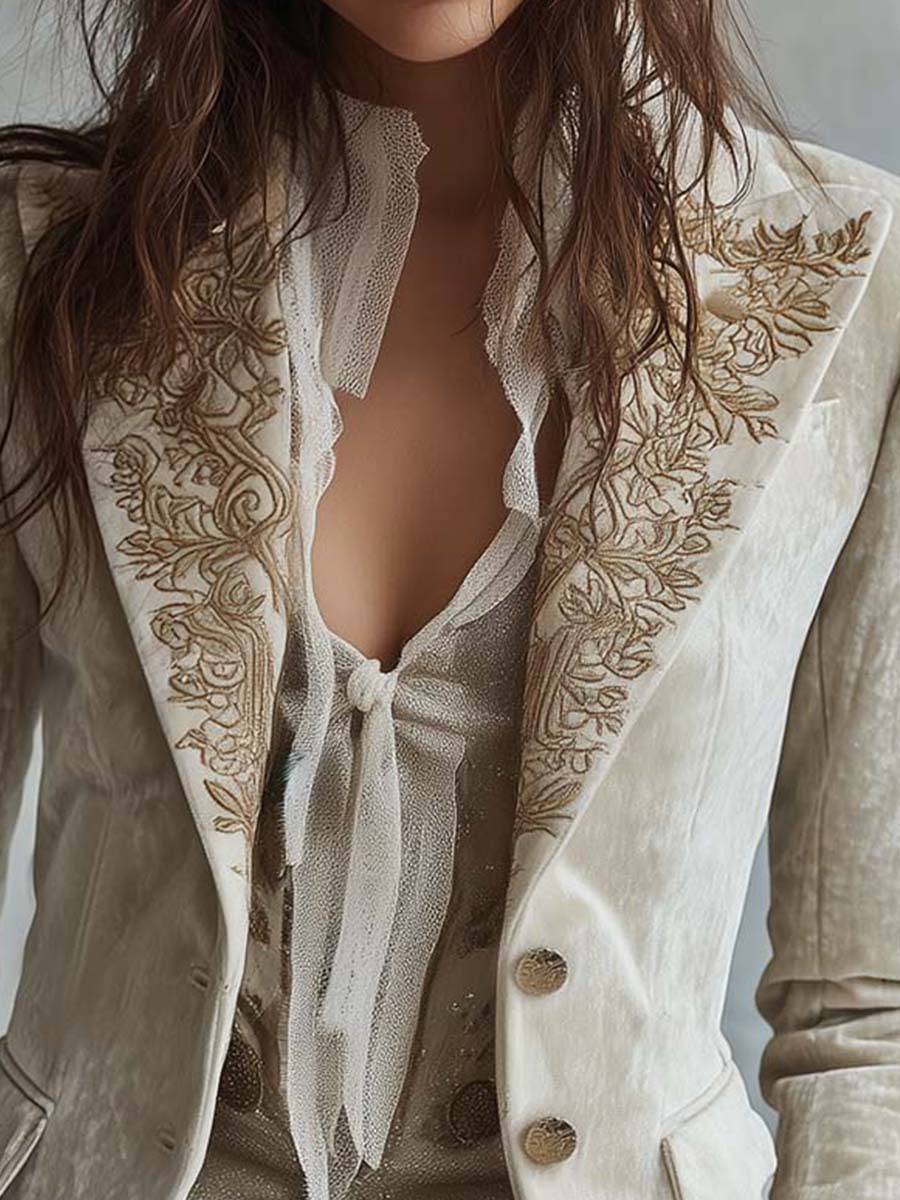 CONSTANCE | BLAZER MARFIL BORDADO DE SASTRERÍA