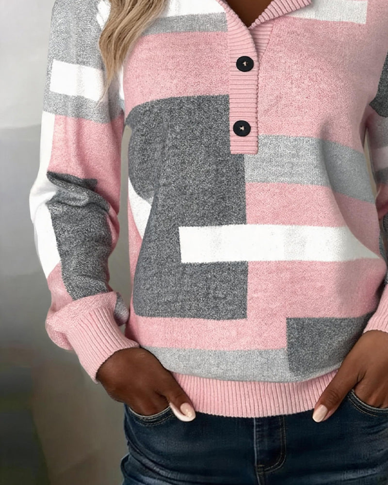 SUDADERA CON CUADROS BOTONES DELANTEROS MANGA-LARGA