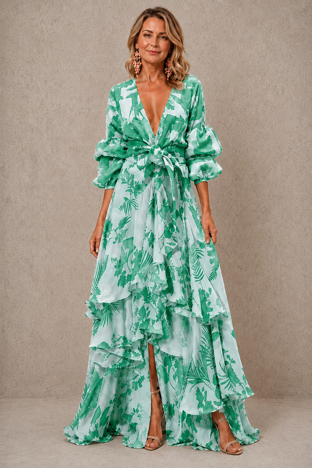 VICTORIA | VESTIDO LARGO ESCALONADO CON CINTURÓN DE LAZO