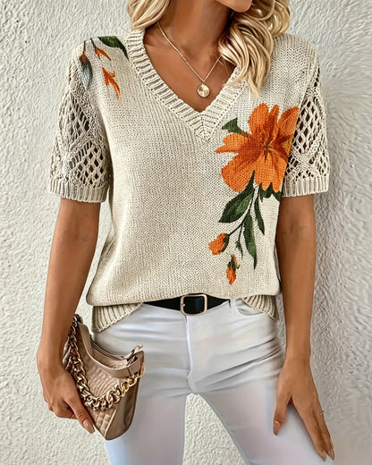 JERSEY CUELLO DE V DE PUNTO FLORAL