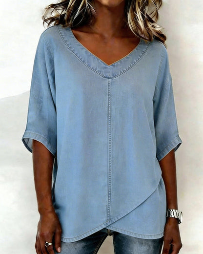 TOP CUELLO DE V CASUAL DENIM