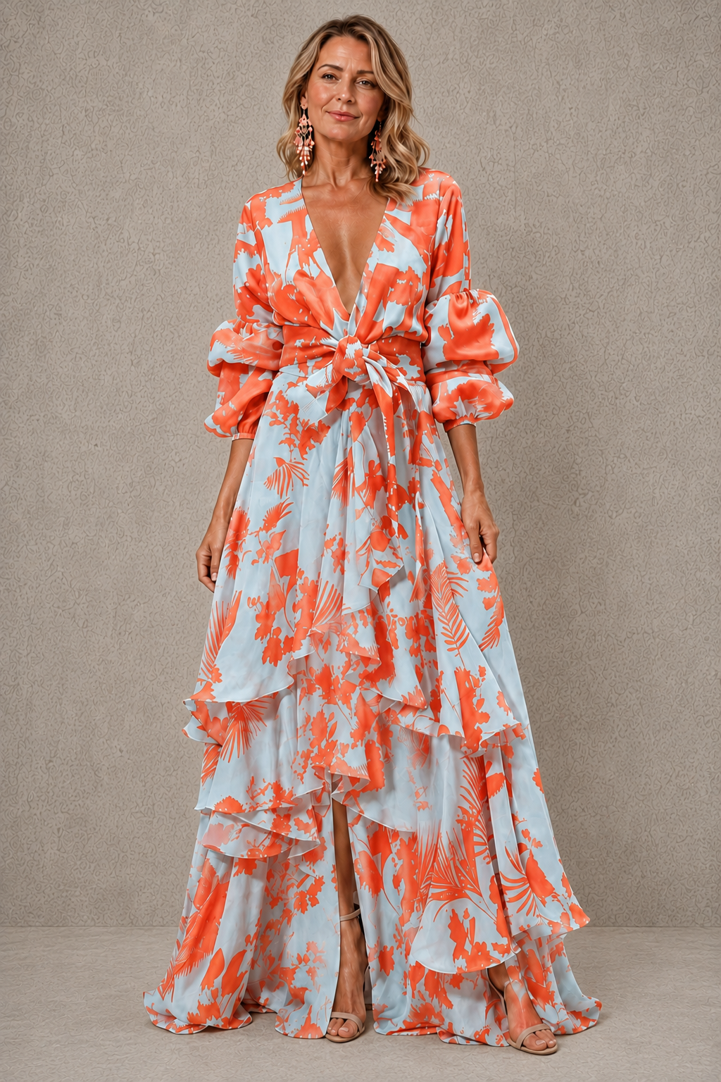 VICTORIA | VESTIDO LARGO ESCALONADO CON CINTURÓN DE LAZO