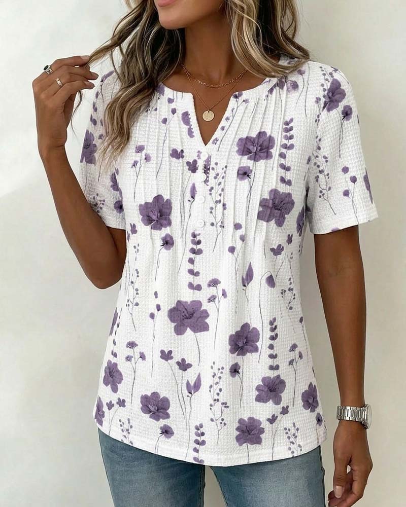 CAMISETA GOFRADO CUELLO DE V FLORAL