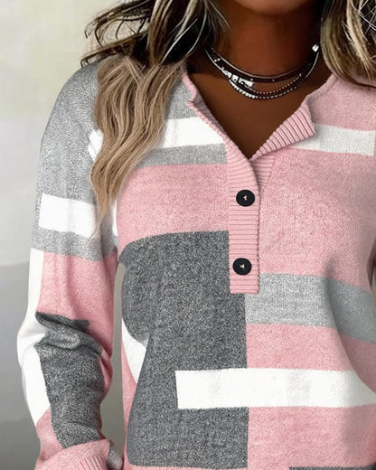 SUDADERA CON CUADROS BOTONES DELANTEROS MANGA-LARGA