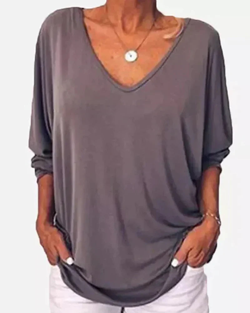 TOP CUELLO DE V ABOTONADO DE LA ESPALDA MANGAS 3/4