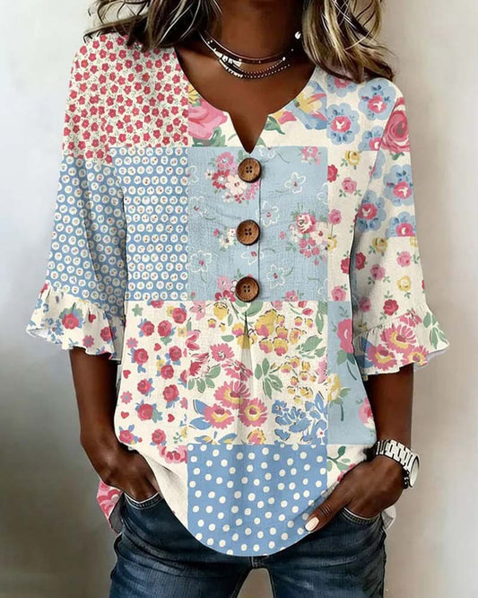 BLUSA MANGA CORTA ESTAMPADO FLORAL PATCHWORK