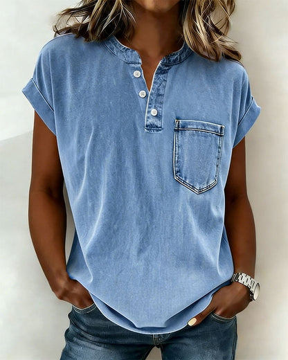 TOP LAVADO DENIM HENLEY MANGA CORTA