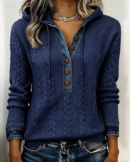 SUDADERA CON CAPUCHA CON CORTE DE COLOR Y BOTONES