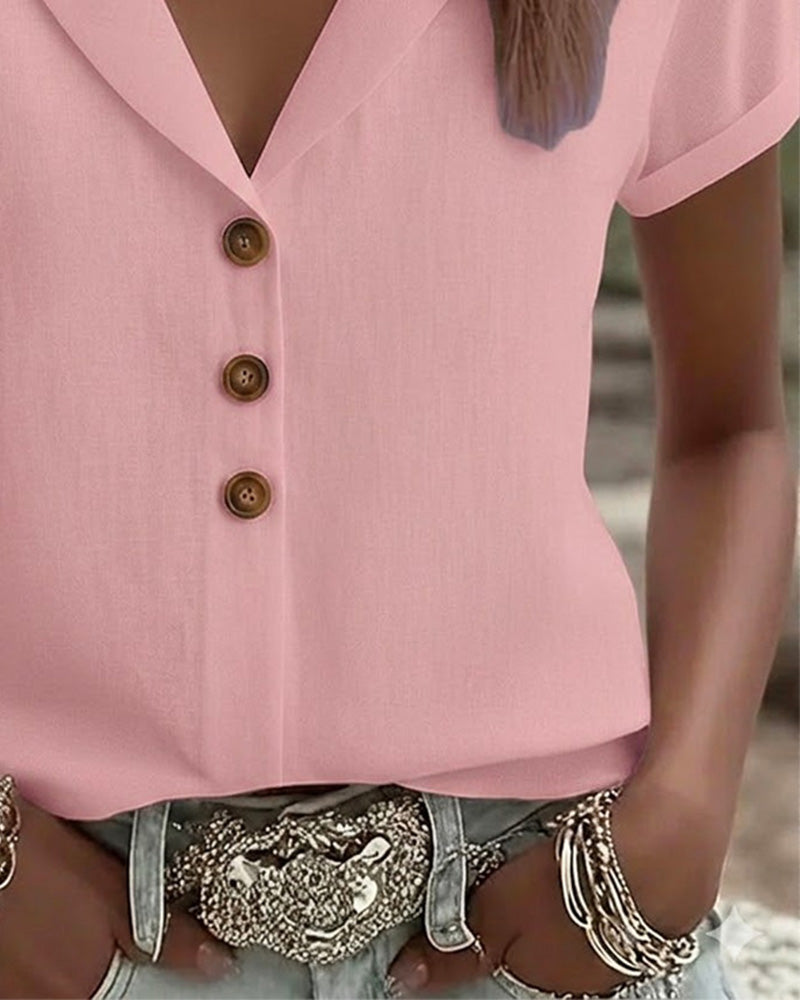 CAMISA BOTÓN BAJO CUELLO MANGA CORTA