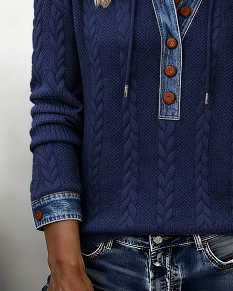 SUDADERA CON CAPUCHA CON CORTE DE COLOR Y BOTONES