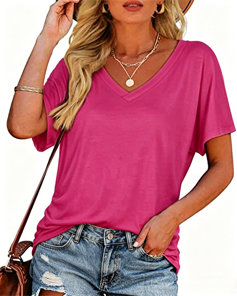 CAMISETA PLISADO LISO CUELLO DE V