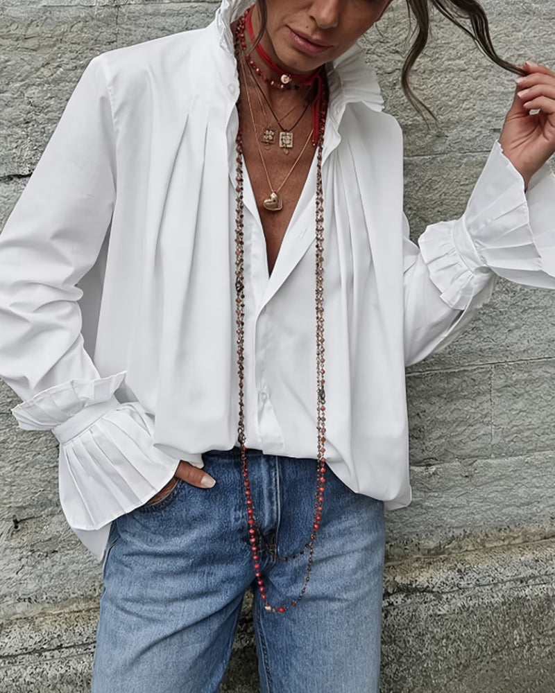 CAMISA PLISADO CUELLO MANDARÍN DE DISEÑO MODERNO