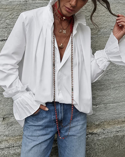 CAMISA PLISADO CUELLO MANDARÍN DE DISEÑO MODERNO